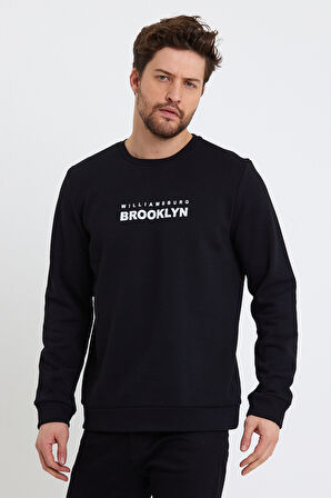 Süperlife Erkek Bisiklet Yaka 3 iplik Kalın Brooklyn Baskılı Sweatshirt SPR24sw29