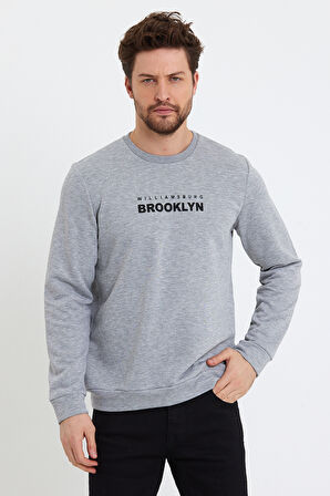 Süperlife Erkek Bisiklet Yaka 3 iplik Kalın Brooklyn Baskılı Sweatshirt SPR24sw29