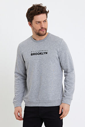 Süperlife Erkek Bisiklet Yaka 3 iplik Kalın Brooklyn Baskılı Sweatshirt SPR24sw29