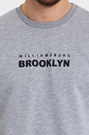 Süperlife Erkek Bisiklet Yaka 3 iplik Kalın Brooklyn Baskılı Sweatshirt SPR24sw29