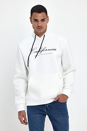 Süperlife Erkek Kapşonlu Rahat Kalıp İçi Polarlı 3 iplik Kanguru Cepli Californıa Baskılı Swetashırt spr24sw03