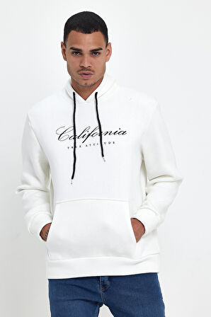 Süperlife Erkek Kapşonlu Rahat Kalıp İçi Polarlı 3 iplik Kanguru Cepli Californıa Baskılı Swetashırt spr24sw03