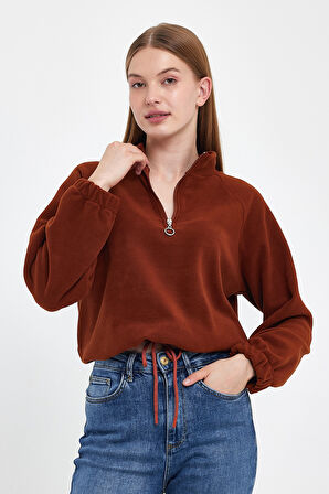 Süperlife Kadın Rahat Kalıp Softech Polar Yarım Fermuarlı Sweatshırt spr24pwk99