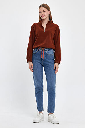 Süperlife Kadın Rahat Kalıp Softech Polar Yarım Fermuarlı Sweatshırt spr24pwk99