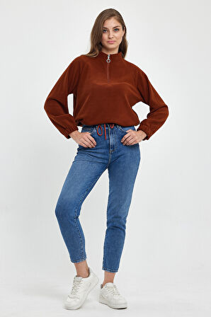 Süperlife Kadın Rahat Kalıp Softech Polar Yarım Fermuarlı Sweatshırt spr24pwk99