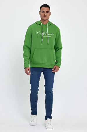 Süperlife Erkek Kapşonlu Rahat Kalıp İçi Polarlı 3 iplik Kanguru Cepli Californıa Baskılı Swetashırt spr24sw03