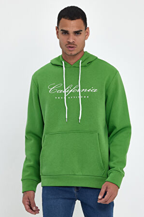 Süperlife Erkek Kapşonlu Rahat Kalıp İçi Polarlı 3 iplik Kanguru Cepli Californıa Baskılı Swetashırt spr24sw03