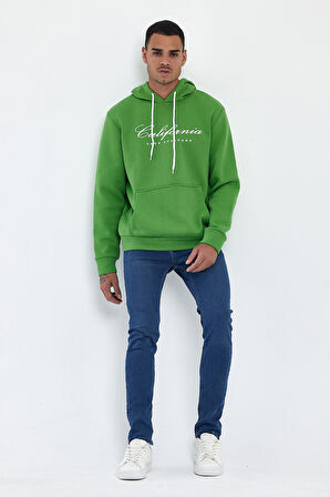 Süperlife Erkek Kapşonlu Rahat Kalıp İçi Polarlı 3 iplik Kanguru Cepli Californıa Baskılı Swetashırt spr24sw03