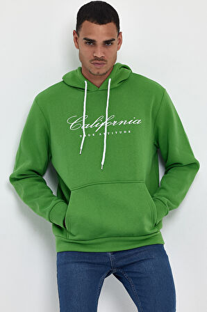 Süperlife Erkek Kapşonlu Rahat Kalıp İçi Polarlı 3 iplik Kanguru Cepli Californıa Baskılı Swetashırt spr24sw03