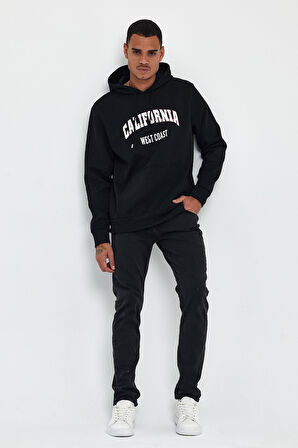 Süperlife Erkek Kapşonlu Rahat Kalıp İçi Polarlı 3 iplik Californıa West Baskılı Swetashırt spr24sw08