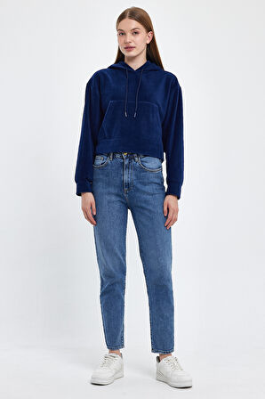 Kadın Rahat Kalıp Softech Polar Kapşonlu Kanguru Cepli Sweatshırt spr24pwk98