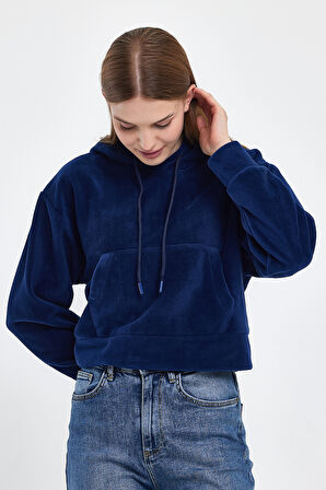 Kadın Rahat Kalıp Softech Polar Kapşonlu Kanguru Cepli Sweatshırt spr24pwk98