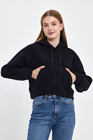 Kadın Rahat Kalıp Softech Polar Kapşonlu Kanguru Cepli Sweatshırt spr24pwk98