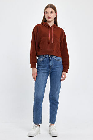 Kadın Rahat Kalıp Softech Polar Kapşonlu Kanguru Cepli Sweatshırt spr24pwk98