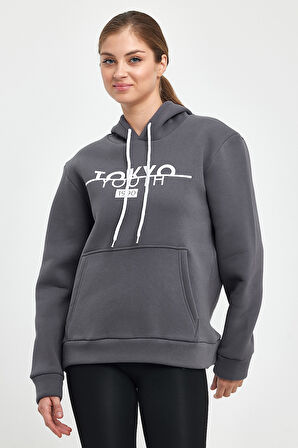 Süperlife Kadın Kapşonlu Rahat Kalıp İçi Polarlı 3 iplik Kanguru Cepli Tokyo Baskılı Swetashırt Spr24swk12