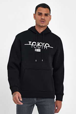  Kapşonlu Rahat Kalıp İçi Polarlı 3 iplik Tokyo Baskılı SweatShırt spr24sw12