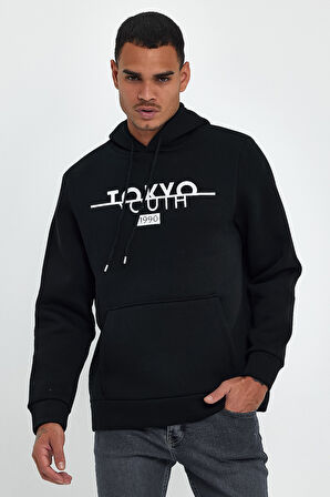  Kapşonlu Rahat Kalıp İçi Polarlı 3 iplik Tokyo Baskılı SweatShırt spr24sw12