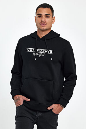 Süperlife Erkek Kapşonlu Rahat Kalıp İçi Polarlı 3 iplik Californıa Baskılı SweatShırt spr24sw11
