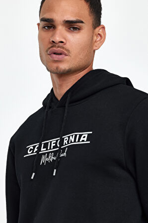 Süperlife Erkek Kapşonlu Rahat Kalıp İçi Polarlı 3 iplik Californıa Baskılı SweatShırt spr24sw11