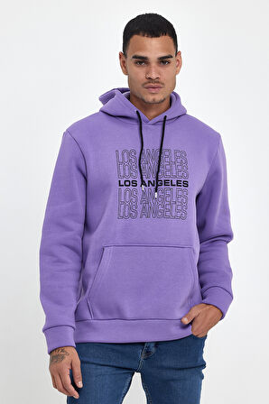 Süperlife Erkek Kapşonlu Rahat Kalıp İçi Polarlı 3 iplik  Los Angeles Baskılı SweatShırt spr24sw10