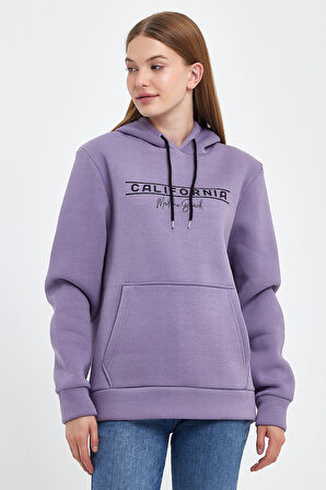 Kadın Kapşonlu Rahat Kalıp İçi Polarlı 3 iplik Californıa Baskılı SweatShırt spr24swk11