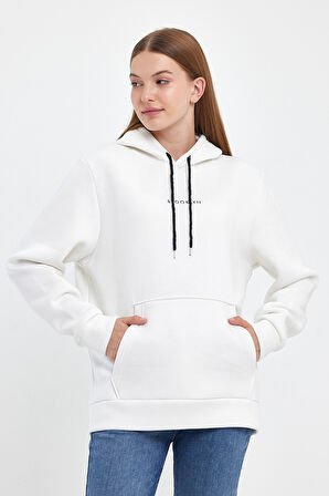 Kadın Kapşonlu Rahat Kalıp İçi Polarlı 3 iplik Orta Brooklyn Baskılı SweatShırt spr24swk13