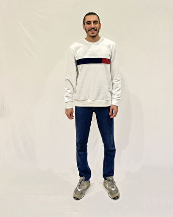 Erkek Bisiklet Yaka Rahat Kalıp 3 iplik Kalın Garnili Sweatshirt SPR24SW35