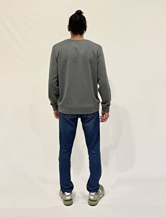 Erkek Bisiklet Yaka Rahat Kalıp 3 iplik Kalın AİR Nakışlı  Sweatshirt SPR24SW33