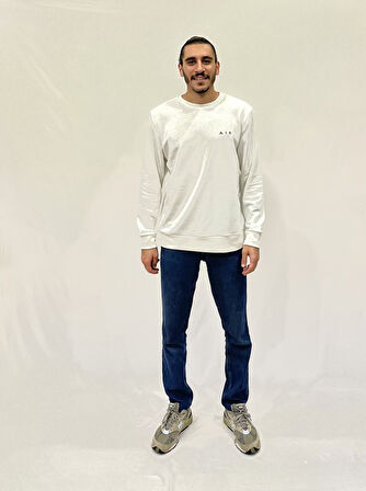 Erkek Bisiklet Yaka Rahat Kalıp 3 iplik Kalın AİR Nakışlı  Sweatshirt SPR24SW33