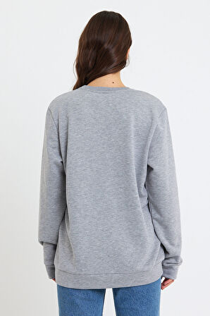 Kadın Bisiklet Yaka Rahat Kalıp 3 iplik Kalın Brooklyn Baskılı Sweatshirt SPR24swk29