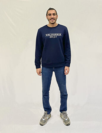Erkek Bisiklet Yaka Rahat Kalıp 3 iplik Kalın Californıa Baskılı  Sweatshirt SPR24SW32