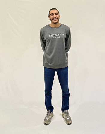 Erkek Bisiklet Yaka Rahat Kalıp 3 iplik Kalın Californıa Baskılı  Sweatshirt SPR24SW32