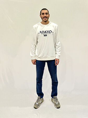Erkek Bisiklet Yaka Rahat Kalıp 3 iplik Kalın Tokyo Baskılı  Sweatshirt SPR24SW30