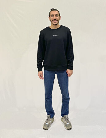 Erkek Bisiklet Yaka Rahat Kalıp 3 iplik Kalın Orta Brooklyn Nakışlı Sweatshirt SPR24SW34