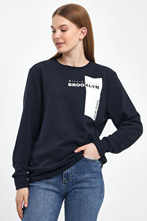 Kadın Bisiklet Yaka Rahat Kalıp 3 iplik Kalın W.Brooklyn Baskılı  Sweatshirt SPR24SWK31