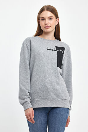Kadın Bisiklet Yaka Rahat Kalıp 3 iplik Kalın W.Brooklyn Baskılı  Sweatshirt SPR24SWK31