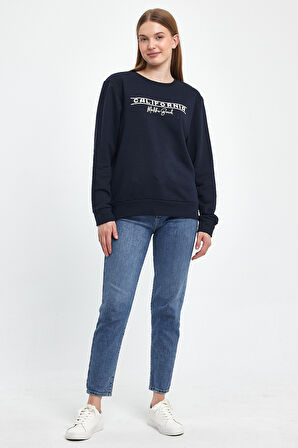Kadın Bisiklet Yaka Rahat Kalıp 3 iplik Kalın Californıa Baskılı  Sweatshirt SPR24SWK32