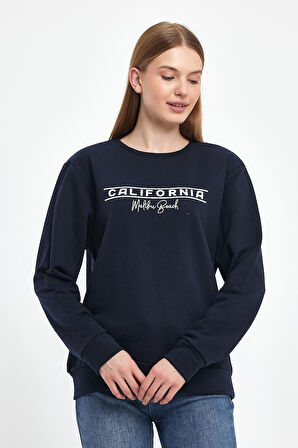 Kadın Bisiklet Yaka Rahat Kalıp 3 iplik Kalın Californıa Baskılı  Sweatshirt SPR24SWK32