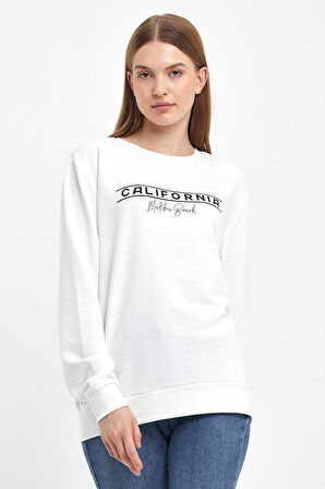 Kadın Bisiklet Yaka Rahat Kalıp 3 iplik Kalın Californıa Baskılı  Sweatshirt SPR24SWK32