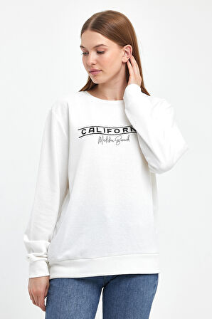 Kadın Bisiklet Yaka Rahat Kalıp 3 iplik Kalın Californıa Baskılı  Sweatshirt SPR24SWK32