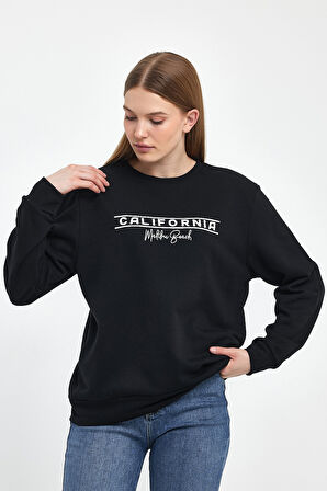 Kadın Bisiklet Yaka Rahat Kalıp 3 iplik Kalın Californıa Baskılı  Sweatshirt SPR24SWK32