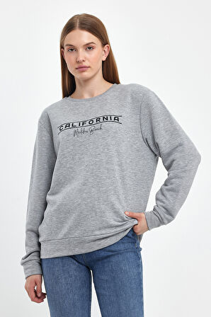 Kadın Bisiklet Yaka Rahat Kalıp 3 iplik Kalın Californıa Baskılı  Sweatshirt SPR24SWK32