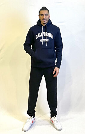 Süperlife Erkek Kapşonlu Rahat Kalıp İçi Polarlı 3 iplik Californıa West Baskılı Swetashırt spr24sw08