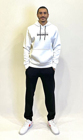 Süperlife Erkek Kapşonlu Rahat Kalıp İçi Polarlı 3 iplik  Wıllamsburg Brooklyn Baskılı Swetashırt spr24sw04