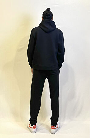 Erkek Kapşonlu Rahat Kalıp İçi Polarlı 3 iplik El Yazılı Brooklyn Baskılı SweatShırt spr24sw16