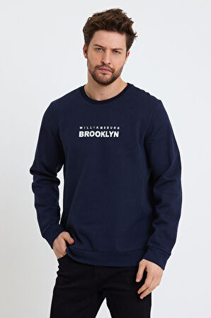 Süperlife Erkek Bisiklet Yaka Regular Fit Brooklyn Baskılı İnce Sweatshirt SPR23SW330