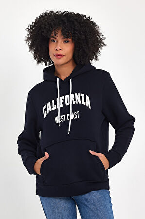 Süperlife Kadın Kapşonlu Rahat Kalıp İçi Polarlı 3 iplik Kanguru Cepli Californıa West  Baskılı Swetashırt SPR24SWK08