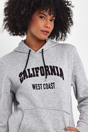 Süperlife Kadın Kapşonlu Rahat Kalıp İçi Polarlı 3 iplik Kanguru Cepli Californıa West  Baskılı Swetashırt SPR24SWK08