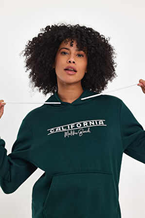 Kadın Kapşonlu Rahat Kalıp İçi Polarlı 3 iplik Californıa Baskılı SweatShırt spr24swk11
