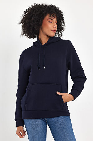 Kadın Kapşonlu Rahat Kalıp İçi Polarlı 3 iplik SweatShırt spr24swk55